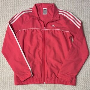 Adidas Pink 3-Stripe Zip Track Jacket Athletic Lightweight Women's